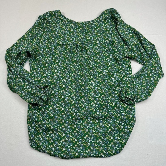 Pleione Ditsy Floral Long Sleeve Blouse Womens Size Xl Green V Neckline - Picture 2 of 7